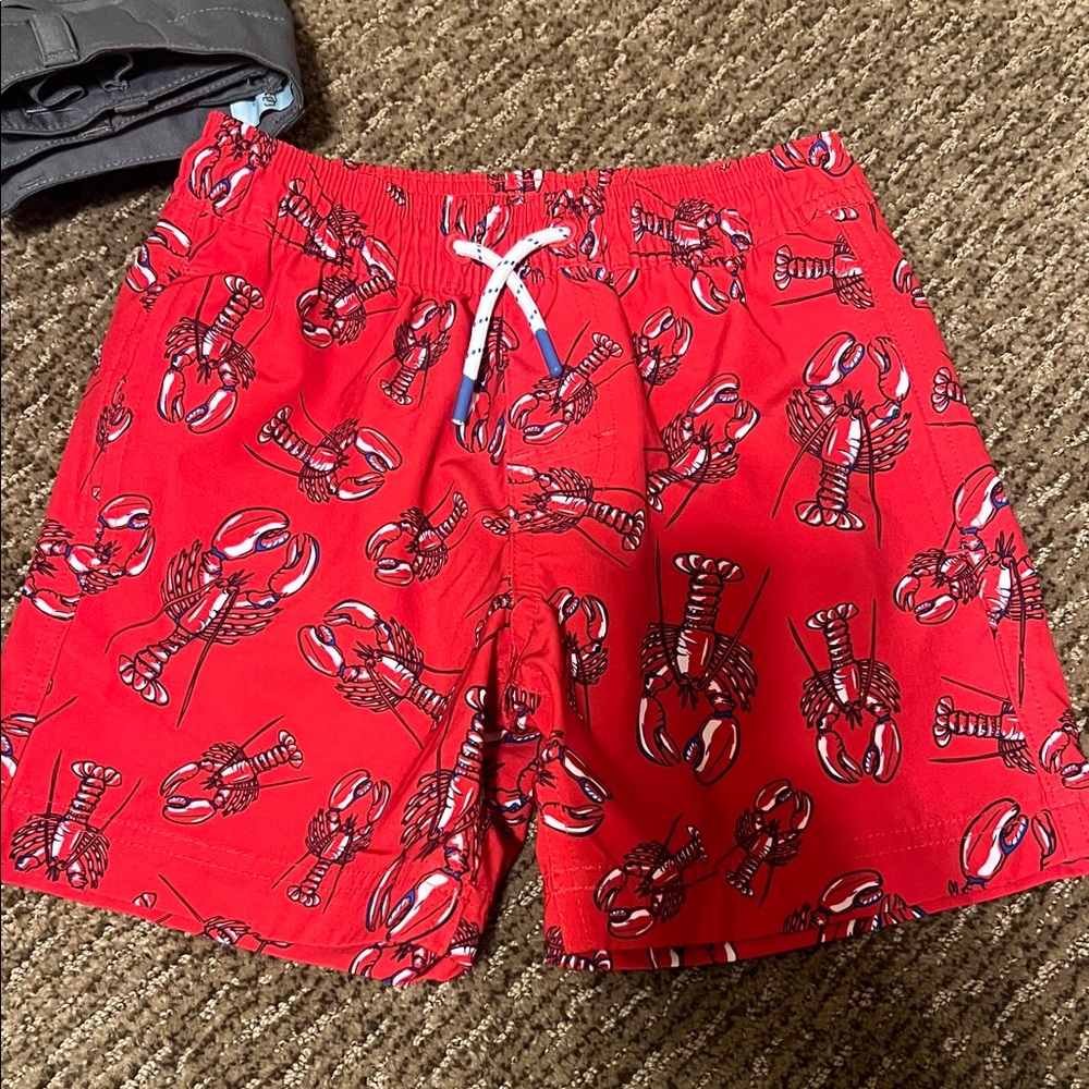 Kids Red Lobster Print Swim Trunks